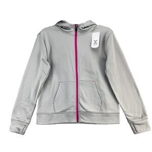 Xersion Studio Girls Youth XL Full Zip Hoodie Sweatshirt Long Sleeve Gray Pink